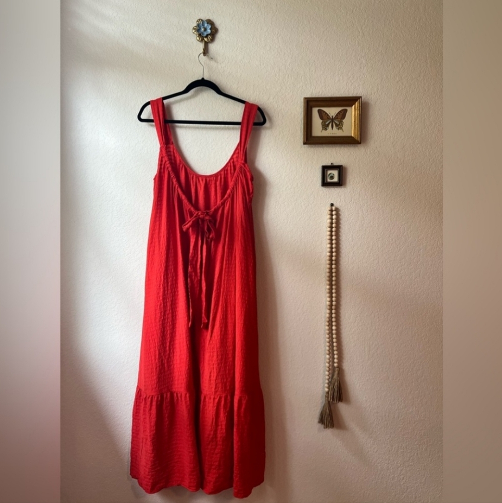 Lush Flowy Long Dress Sleeveless Maxi Red Orange Cotton Bohemian Boho Hippie L - Picture 5 of 11